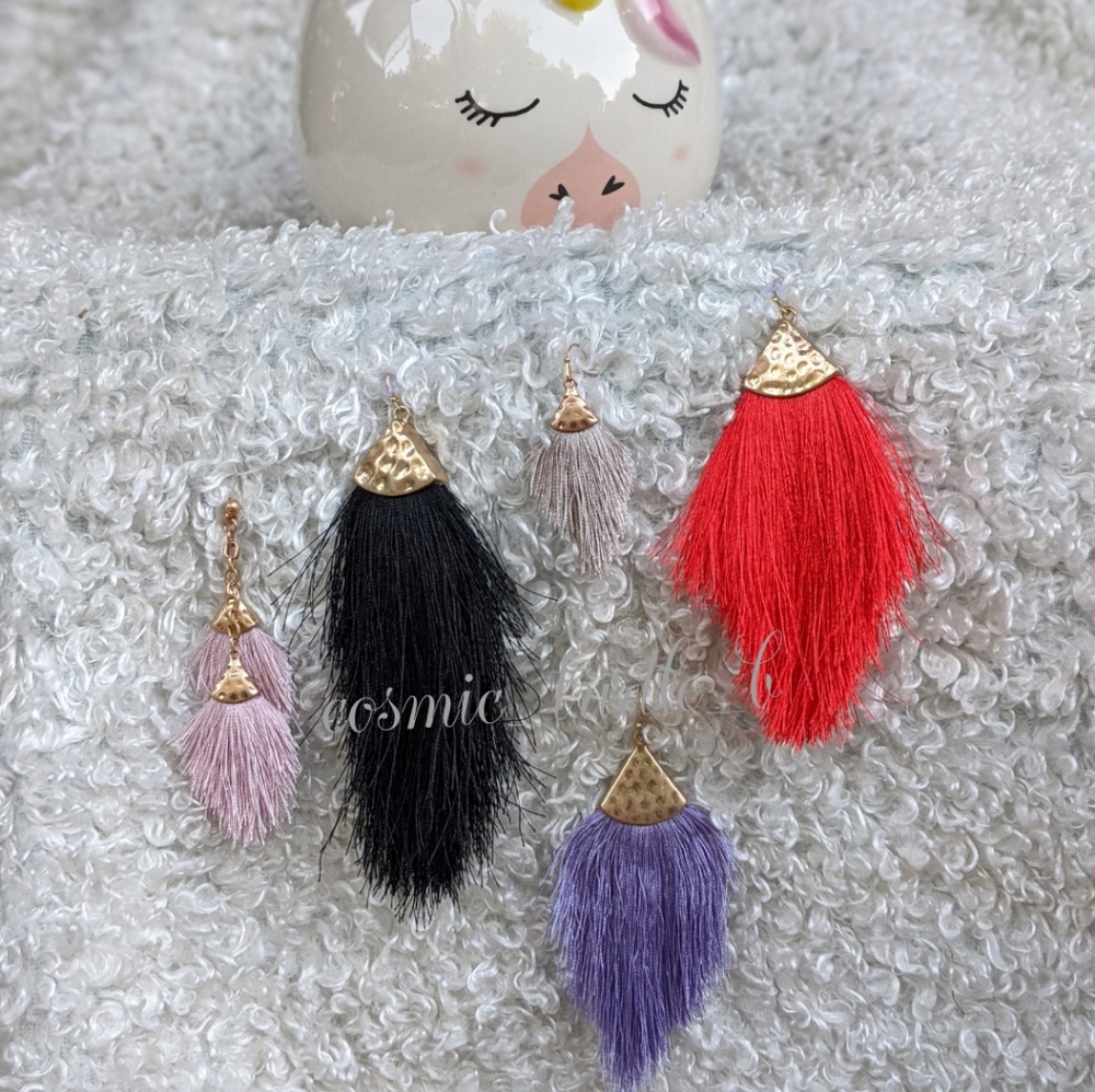 BOGO New Silky Tassel Feather Fringe drop earrings - Picture 4 of 5